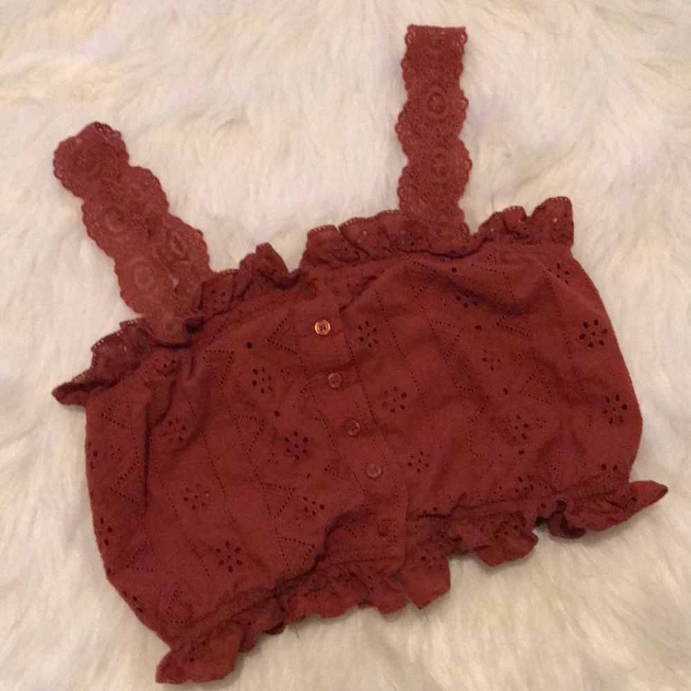 New! Boho eyelet crop top in rust - Picture 2 of 13